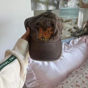 brown and yellow simpsons "duff beer" hat